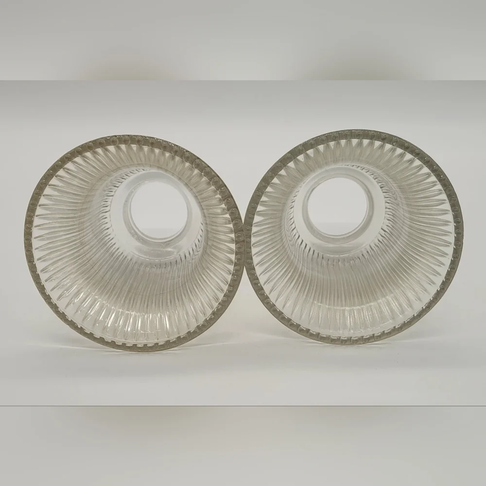 Vintage Holophane Style Ribbed Glass Light Shades - a Pair​​​